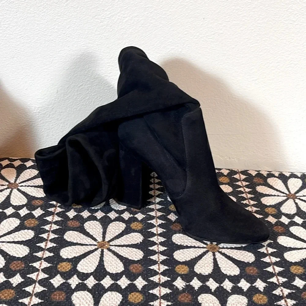 Tamara Mellon Over the Knee Thigh High Suede Black Boots size 37 1/2 or 7.5 US